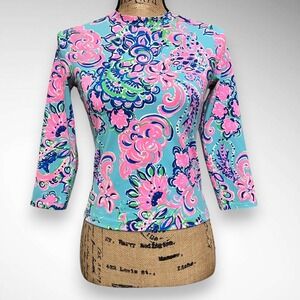 LILLY PULITZER Girls Bobby Long Sleeve Rashguard Top Blue Horizon Jungle Sunrise